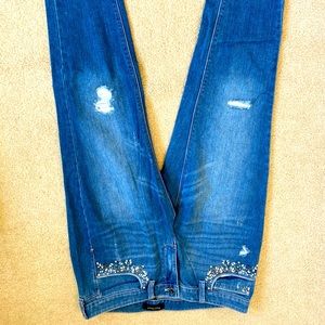 WHBM Girlfriend Distressed and Jeweled Jeans.  Size 8